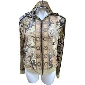 Y2k chiffon mesh leopard hoodie jacket